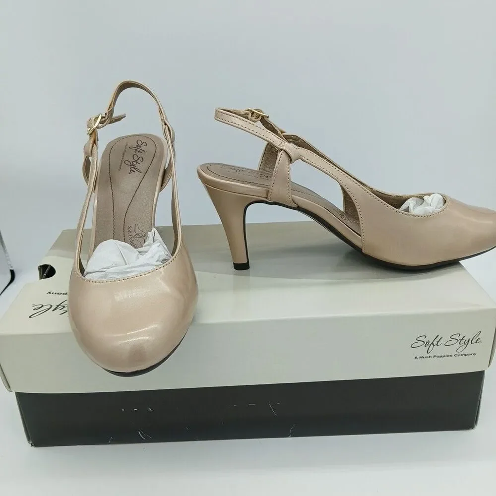 Soft Style By Hush Puppies Co. Catey Slingback Pumps Bone Pearl Patent 7.5M Read